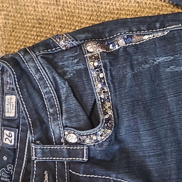 MISS ME Border Flap Pocket  Slim Boot Cut  W/ Sequins & Rhinestones Size26 - Picture 4 of 8